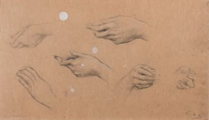 Luc Olivier MERSON (1846-1920) Feuille d'étude de mains
Crayon noir, estompe, et...