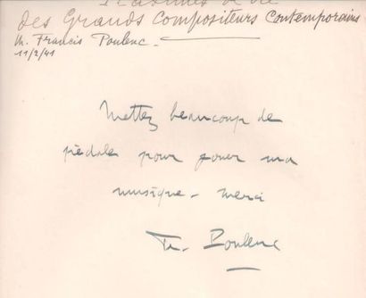 POULENC (Francis) compositeur et pianiste français (1899-1963) Note autographe signée...