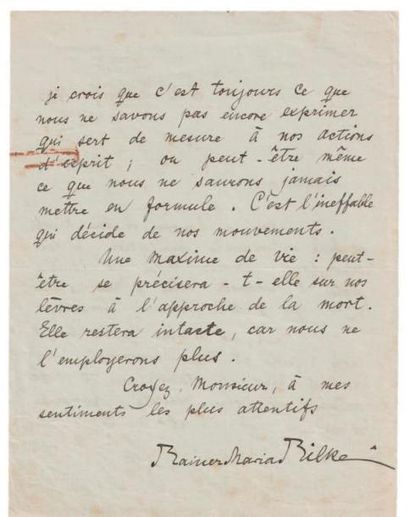 RILKE (Rainer Maria) écrivain autrichien (1875-1926) Lettre autographe signée, Château...