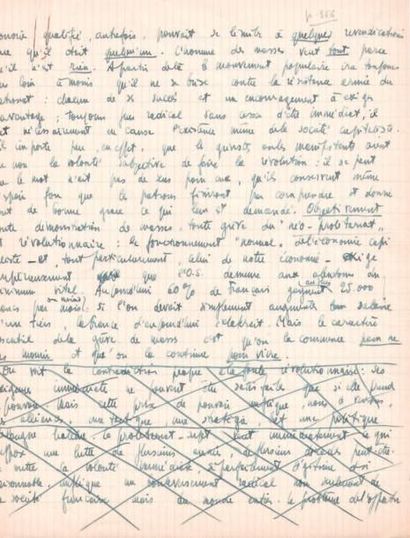 SARTRE (Jean-Paul) écrivain et philosophe français (1905-1980) Fragment de manuscrit...