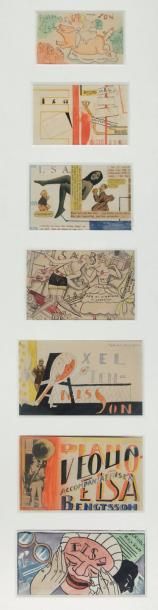 GROUPE DE HALMSTADT MISS ELSA BENGTSON SA VIE SON OEUVRE. 7 DESSINS ORIGINAUX AQUARELLÉS...