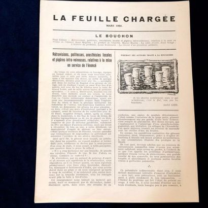  REVUE. LA FEUILLE CHARGÉE. Bruxelles, mars 1950; in-4 en feuilles. Seul numéro paru...