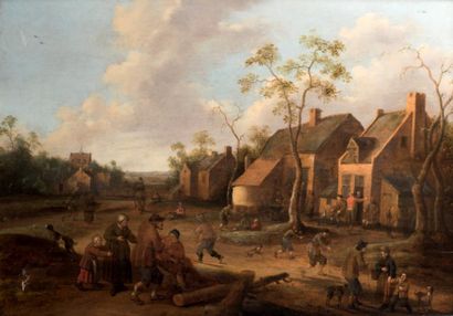 Joost Cornelisz. DROOCHSLOOT (Utrecht 1586 - 1666) Cavalier et paysans à l'entrée...