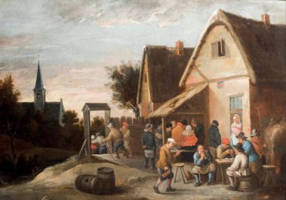École FLAMANDE du XVIIe siècle, entourage de David TENIERS Les fumeurs près de la...