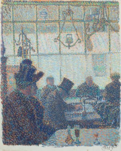 Louis HAYET (1864-1940) Au café, 1887-88
Technique mixte sur calicot
Signée en bas...