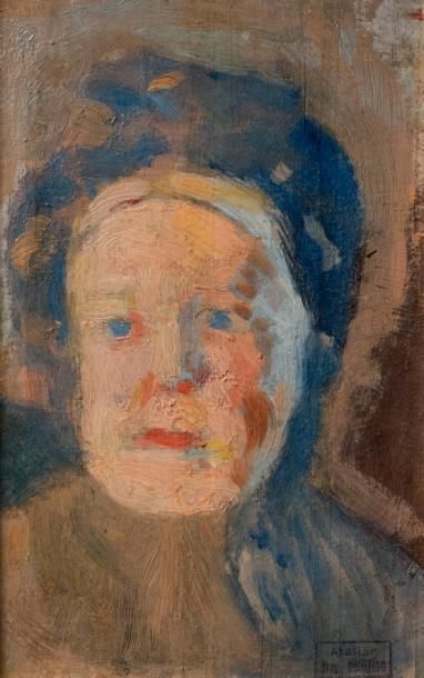 Hippolyte PETITJEAN (1854-1929) 
Portrait de vieille femme
Huile sur carton
Cachet...
