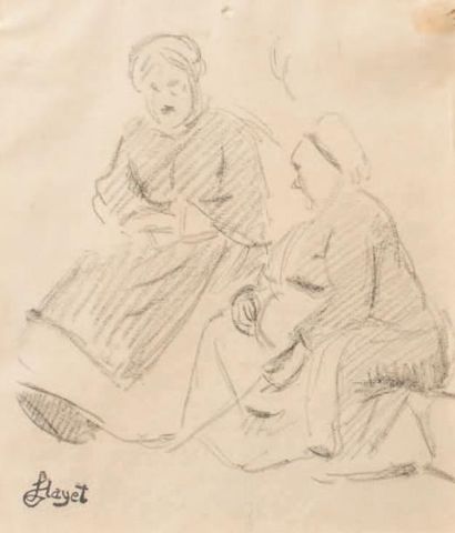 Louis HAYET (1864-1940) 
Etudes de vieilles dames assises
Dessins crayon sur papier
Cachet...