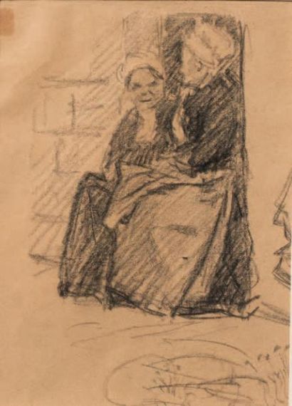 Louis HAYET (1864-1940) 
Etudes de vieilles dames assises
Dessins crayon sur papier
Cachet...