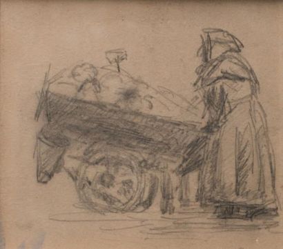 Louis HAYET (1864-1940) 
La marchande / Homme au chapeau
Dessins au crayon sur papier...