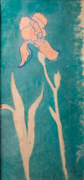 Léo GAUSSON (1860-1944) 
Iris
Technique mixte de gouache et pastel sur carton
Vers...