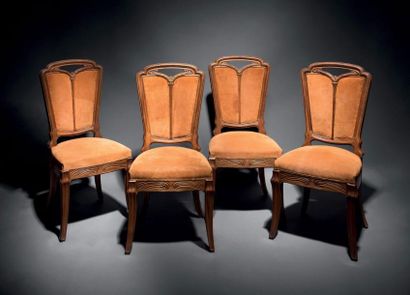 Émile GALLÉ (1846-1904) 
Suite de quatre chaises de salle à manger, modèle «Epis...