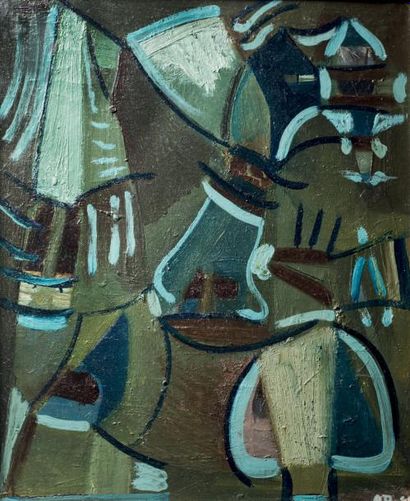 Olivier DEBRE (1920-1999) 
Signe pêcheur (vert)
Huile sur toile
Monogrammée en bas...