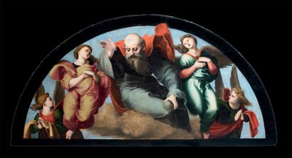 Girolamo GENGA (Urbin 1476 - 1551) 
Dieu entouré d'anges
Panneau, sommet de retable...