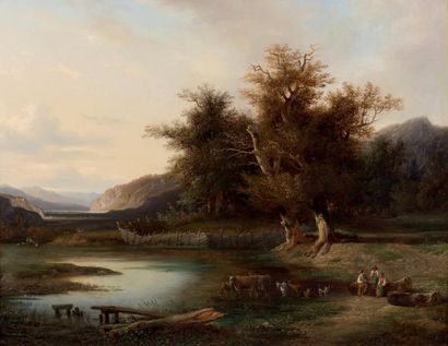 François DIDAY (1802-1877) 
Paysage dans les Alpes
Huile sur toile Signée Diday et...