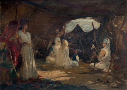 Gustave GUILLAUMET (Puteaux 1840 - Paris 1887) 
Femmes arabes sous une tente
Toile...