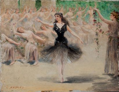 Paul Eugène MESPLÈS (né à Paris en 1849) 
Scène de ballet Huile sur panneau de métal,...