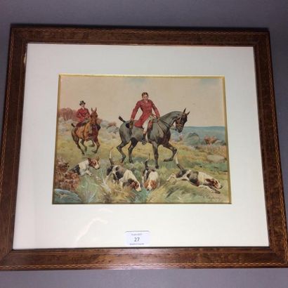 Charles Ferdinand de Condamy (1847-1913) 
Scène de chasse à courre
Aquarelle signée...