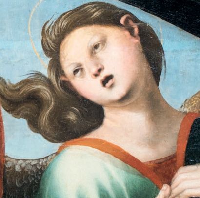 Girolamo GENGA (Urbin 1476 - 1551) 
Dieu entouré d'anges
Panneau, sommet de retable...