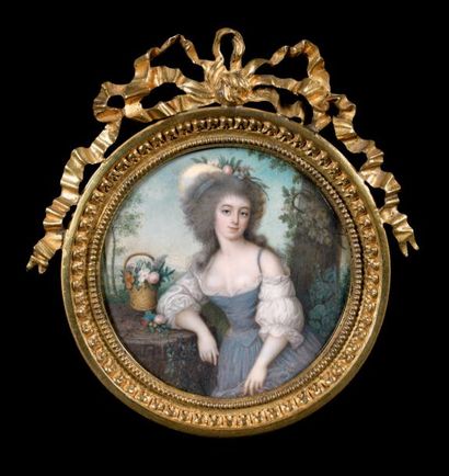 LOUIS SENÉ (GENÈVE 1747 - PARIS 1804) 
Portrait de jeune femme en robe bleue largement...