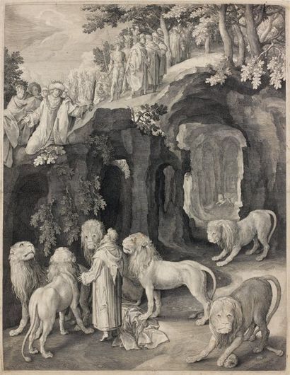 Nicolaes de BRÜYN (1571-1656) Le Roi de Babylone s'approchant de la fosse aux lions...