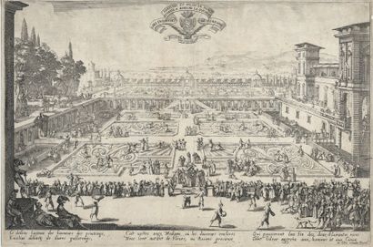 Jacques CALLOT (1592-1635) Le Parterre de Nancy ou Jardin de Nancy. 1625. Eau-forte....