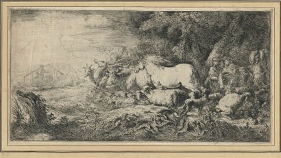 Giovanni Benedetto CASTIGLIONE (1609-1664) L'Entrée dans l'Arche de Noé. Vers 1650-1655....