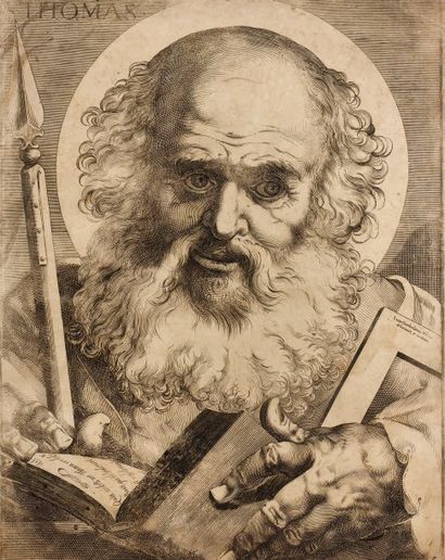 Luca CIAMBERLANO (1586-1641) Saint Thomas l'apôtre en buste... 1606. Burin. 385 x...