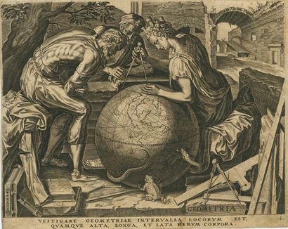Frans FLORIS (d'après) (vers 1520-1570) Geometria ; Concordia ; Dryas. Burin (par...