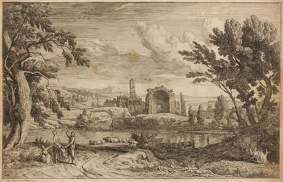 Adrien MANGLARD (1695-1760) Vue prise près des ruines du temple du Soleil et de la...