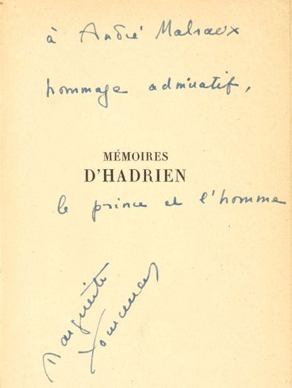 YOURCENAR (Marguerite) MÉMOIRES D'HADRIEN. Paris, Librairie Plon, [1951]. In-8, broché,...