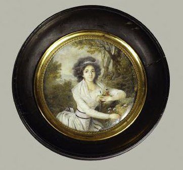 ECOLE FRANÇAISE VERS 1780 Portrait d'une jeune femme dans un paysage et cueillant...