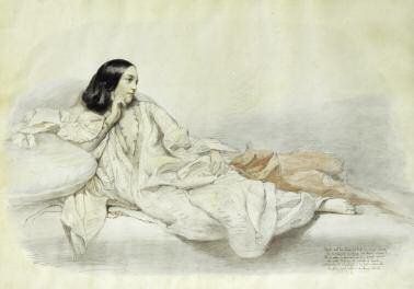 B. WILHELM B. WOHLFAHRT (1812-1863) Portrait de Lucia LETARD allongée en ottomane,...