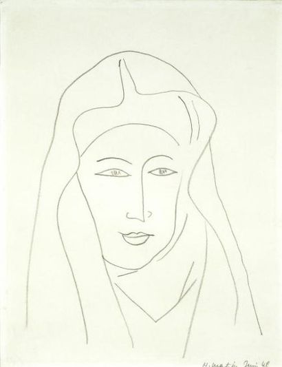 HENRI MATISSE (1869-1954) Portrait de Lydia Crayon sur papier Signé et daté en bas...