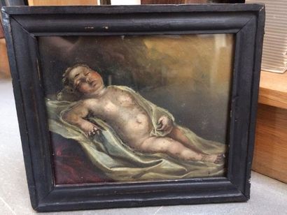 Ecole Italienne du XVIIIe sècle 
Enfant endormi
Peinture sur verre 15,2 x 18,3 c...