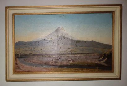 CAYAMBE, école italienne du XXème 
Huile sur toile.
«Le Mont Cervin».
H. 24 cm -...