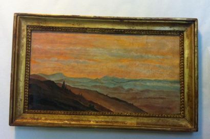 Jean-Baptiste A. GIBERT (1803-1889) 
Paysage au soleil couchant
Huile sur papier
13...