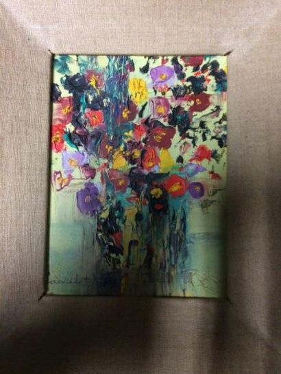 LANCELOT NEY (1900-1965) 
Fleurs
Suite de deux huiles sur toile
16 x 11 cm - 22 x...