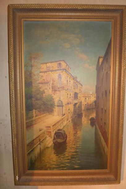 dans le gout de Antoine BOUVARD (1870-1955/56) 
Venise
Huile sur toile signée en...