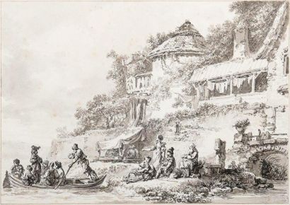 Jean Baptiste LE PRINCE (1734-1781) 
Paysage à la barque et paysage au pont: une...