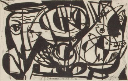 Ignaz Epper (1892-1969) 
Lot de deux xylographies
- Composition aux poissons
Porte...