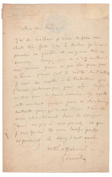 Nerval (Gérard de) (1808-1855) 
Lettre autographe signée «Gérard» à Arsène Houssaye...