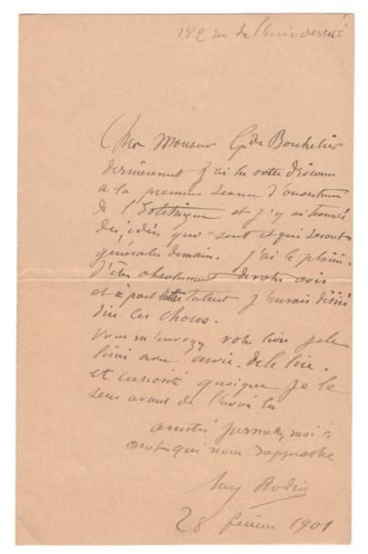 RODIN (Auguste) (1840-1917) 
10 documents.
L.A.S. à Bouhélier, 28 février 1901 1...