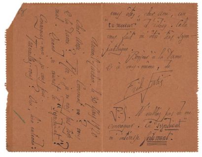 SATIE (Erik) (1866-1925) 
Lettre autographe signée à M. Carol Bérard, Arcueil-Cachan,...