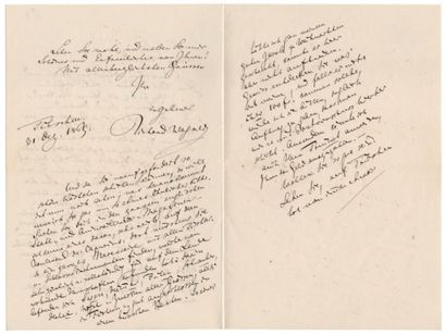 WAGNER (Richard) 
Lettre autographe signée, Tribschen 31 décembre 1869, 2 pages 1/2...