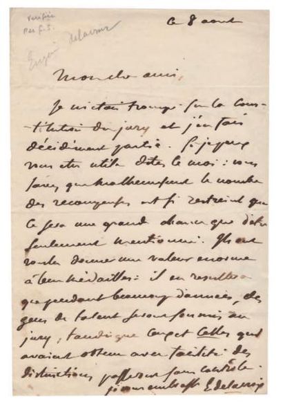 DELACROIX (Eugène) (1798-1863) 
Lettre autographe signée à Feuillet de Conches, 8...