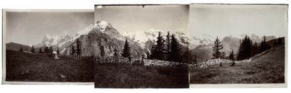 BRAUN 
Mürren, panorama depuis l'Almendhubel, vers 1882
Trois épreuves albuminées,...