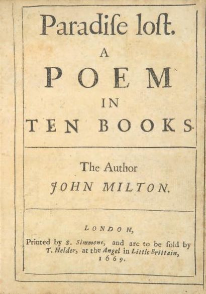 MILTON (John) Paradise lost. A poem in ten books. Londres, S. Simmons, 1669. Petit...