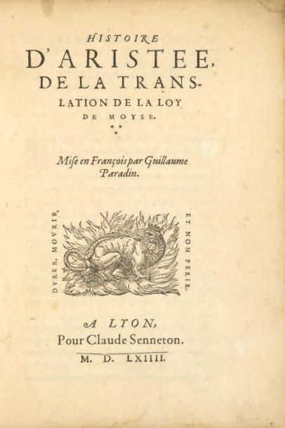 null ARISTÉE. Histoire d'Aristée, de la translation de la loy de Moyse. Lyon, pour...
