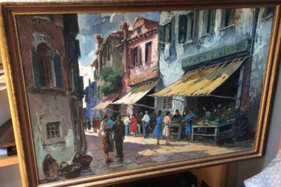 Gino SALVIATI (1911-1998) Scène de marché
Grande huile sur toile datée 1962
80 x...