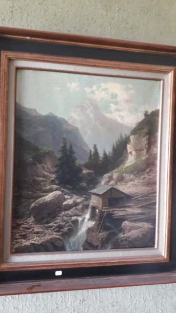 École du XIXe siècle Paysage de montagne
Huile sur toile
Signature illisible en bas...